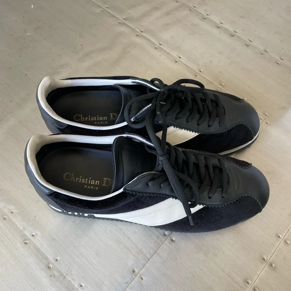 christian Dior black velour white logo sneakers trainers flats sz 38